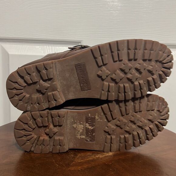 🔥🔥 Tommy Hilfiger Narcisco Brown Leather Boots Sz 8.5 Work Buckle Strap - GUC - Picture 8 of 10
